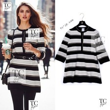 CHANEL 07S Beige Ivory Black Metallic Striped Silk Tunic Tops Karl Lagerfeld 40