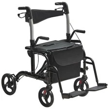 Uimoso 2 in 1 Rollator Walker & Transport Chair Folding Walker Wheelchair Combo