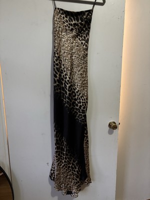 Roberto Cavalli Vintage 2000 Silk Leopard Animal Runway Gown Maxi Slip Dress Y2K