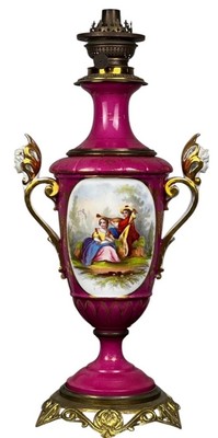 Rare Vintage Kosmos Brenner Hand Painted Oil Lamp Antique Gilt Accents Flora