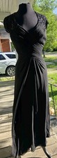 Tadashi Collection Sleeveless Formal Dress 100 Silk Beaded Lace Black Ruched 6