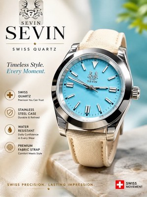 SEVIN Baby Blue Swiss Quartz With FKM Strap