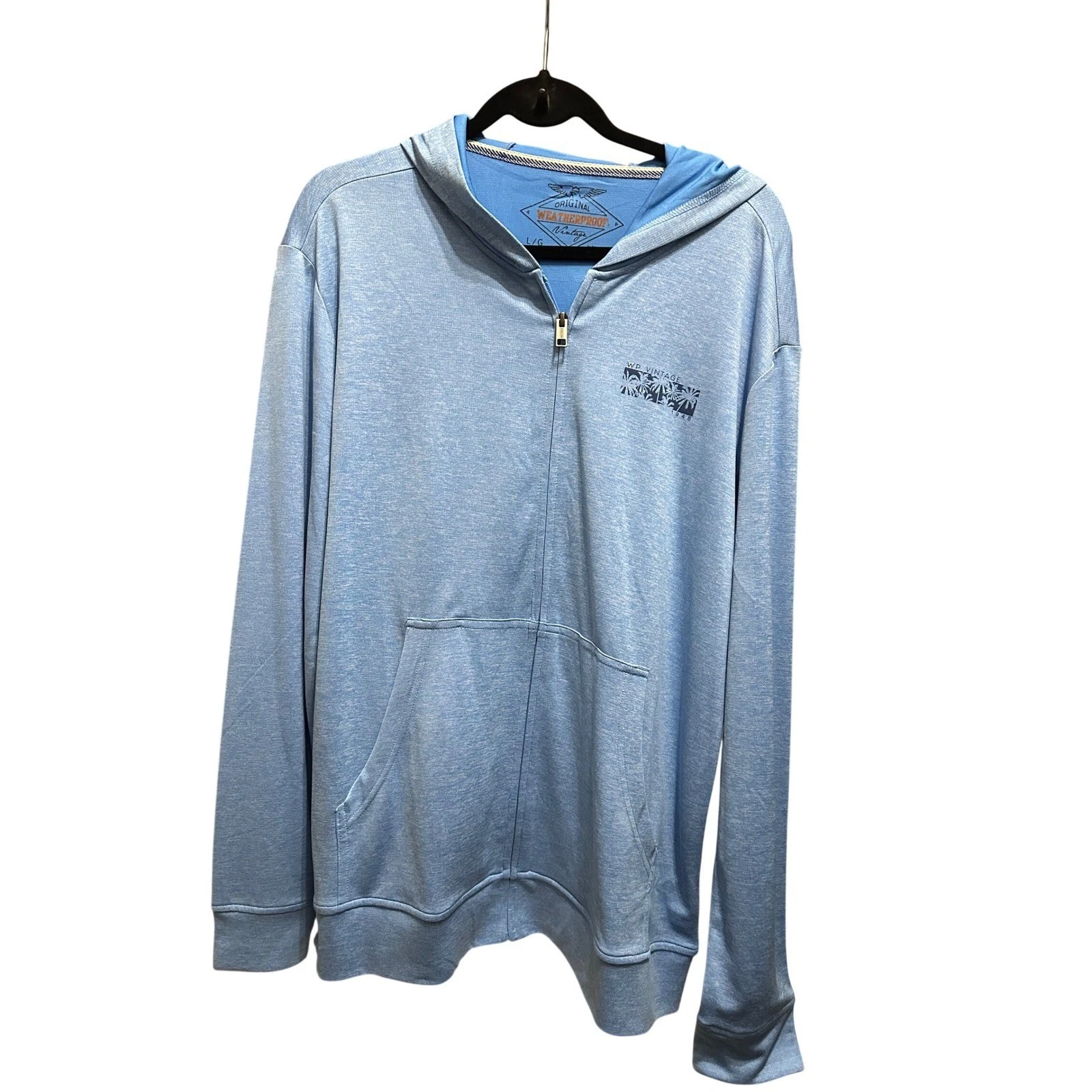Weatherproof Vintage Mens Full Zip Hoodie Blue Heather Tropical Graphic Large