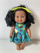 Unbranded 6  Baby Girl Doll W Brown Hair, Outfit, Headband, Inset Brown Eyes
