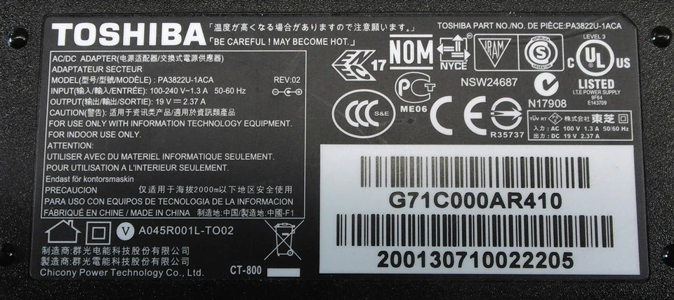 Genuine Toshiba Laptop Charger AC Power Adapter PA3822U-1ACA 19V 2.37A 45W - Image 2 of 3