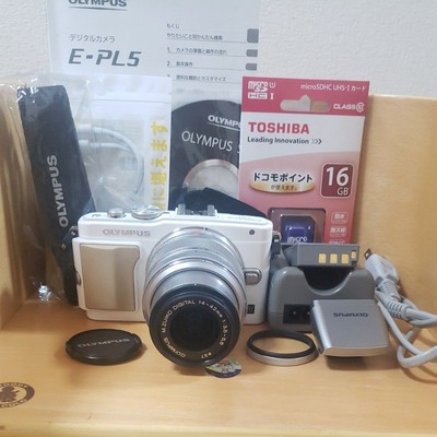 OLYMPUS PEN Lite E-PL5 White Mirrorless Camera 14-42mm Lens Kit Excellent 16GB