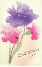 ANTIQUE EMBOSSED AIRBRUSHED FLOWERS Greeting Postcard 1910 Best Wishes Poppy