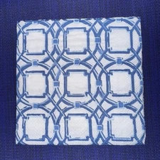 2  Blue & White Fretwork Chinoiserie Paper cocktail napkins Decoupage Crafts
