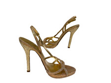 Nine West Women NEW SZ 7 Gold/Jeweled Strappy Sling Back Adjustable Strap Heel