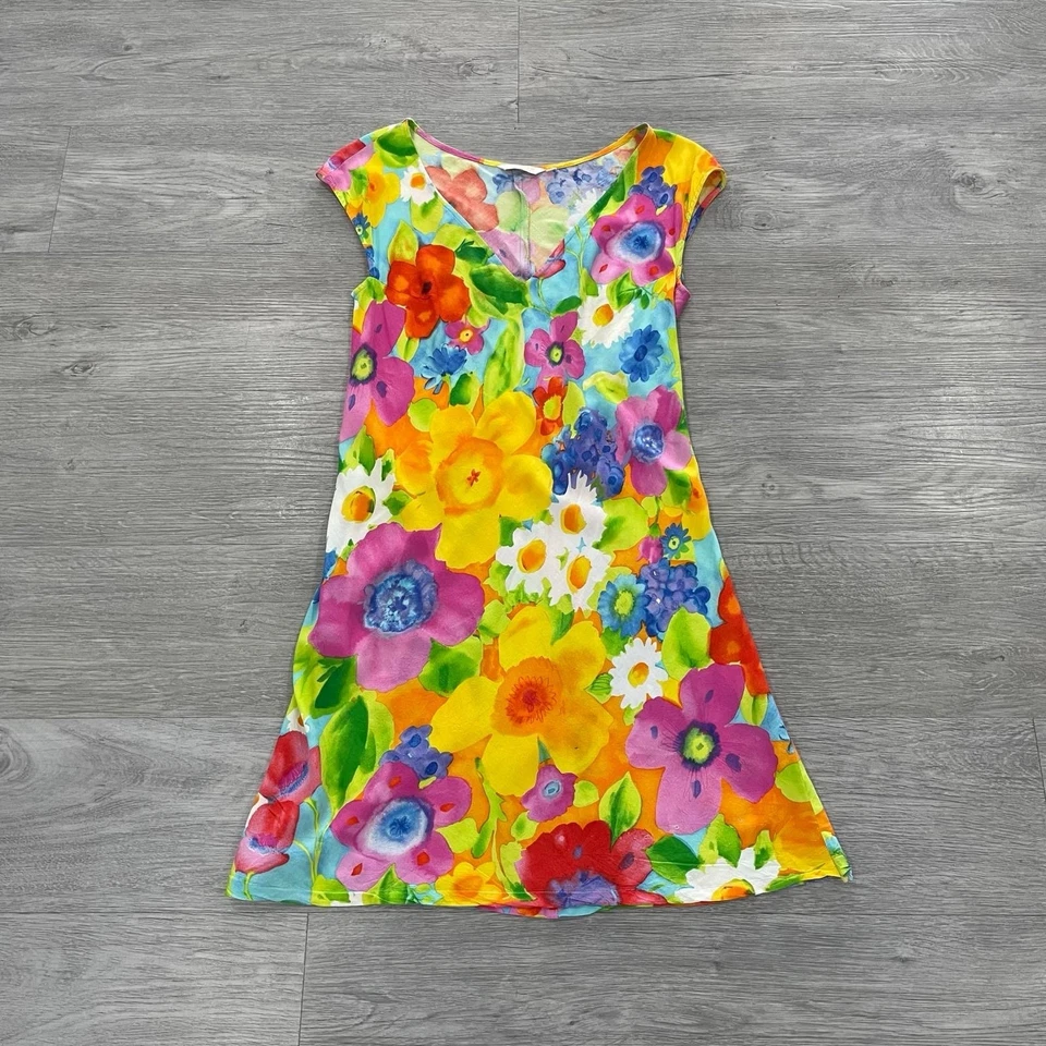 Jams World Hawaiian Shift Dress Womens Small V-neck Tropical Colorful Beach - Image 3 of 4