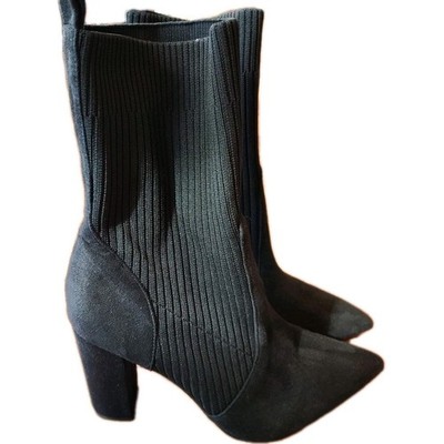 Cuccoo Basics Fashion Black Knit Stretch Block Heel Boot Women's Size 41EU 10US