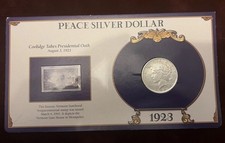 1923 Silver Peace Dollar And Vermont Statehood Stamp Nice Condition