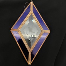 Vintage Stained Glass Suncatcher Hummingbird Etched Beveled Cobalt Blue Diamond