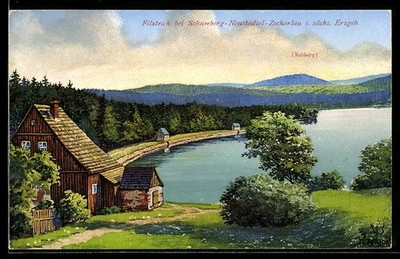 AK Schneeberg i. sächs. Erzgeb., Filzteich, Talsperre, Kolberg, Häuser am Ufer 