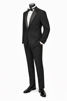 Chaps Ralph Lauren Black Tuxedo 40L Jacket 34W Pants + Shirt Bow Tie & Cufflinks