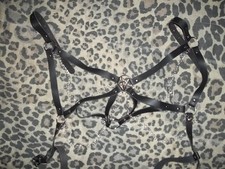 Strappy faux leather w/chains pentagram chest harness S black nip cyberpunk goth