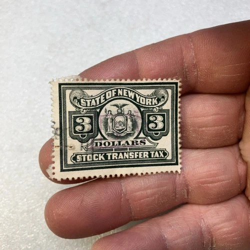 USED Vtg. US Stamps Revenue $3 State of New York Stock Transfer Tax Stamp. DEAL!
