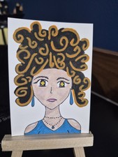 ACEO Orig. (OOAK) "Lady with Big Hairdo" Acrylic Marker & ink Drawing Art Card