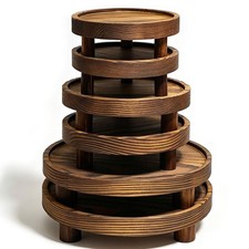 6 PCS 5/6/8 Inch Wooden Risers for Display Wood Pedestal Stand Round Tray