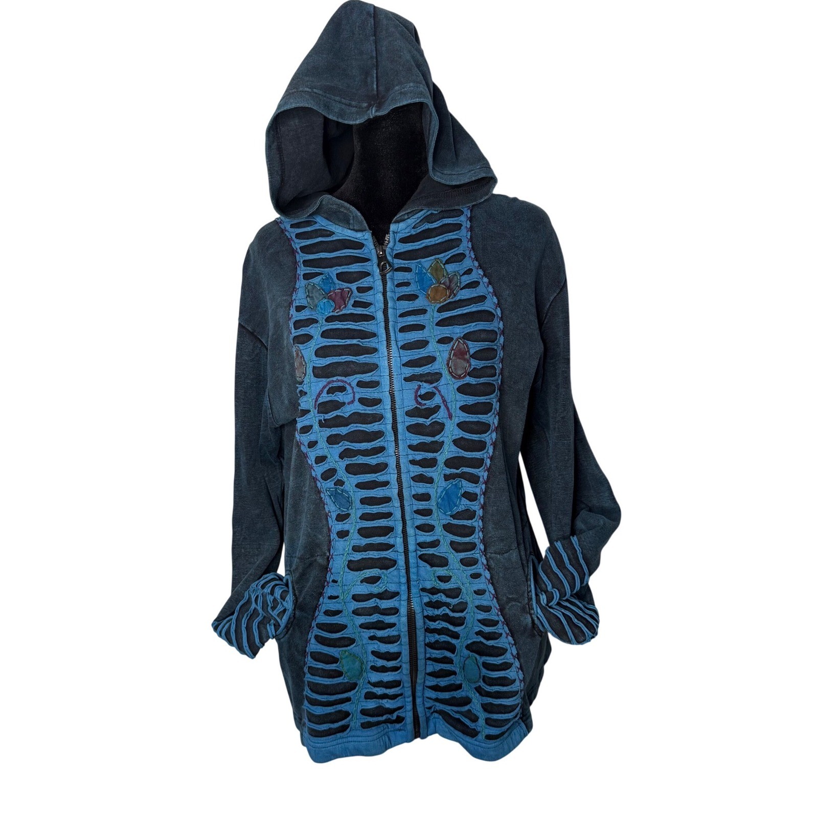 Stonewashed Pixie Core Patchwork Hoodie Jacket Bl… - image 2