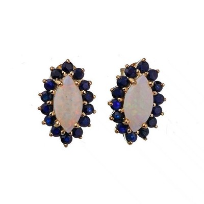 9 kt Opal Saphir Gold Ohrstecker natürlich weiß blau Edelsteine 2,58 kt Geschenk