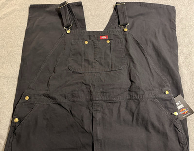 NEW Dickies Duck Bib Overalls Men's 50 x 30 Carpenter Black Workwear DB100RBK