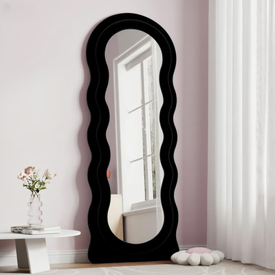 Wavy 63'' Full Length Mirror with Stand, Black Flannel Wooden Frame