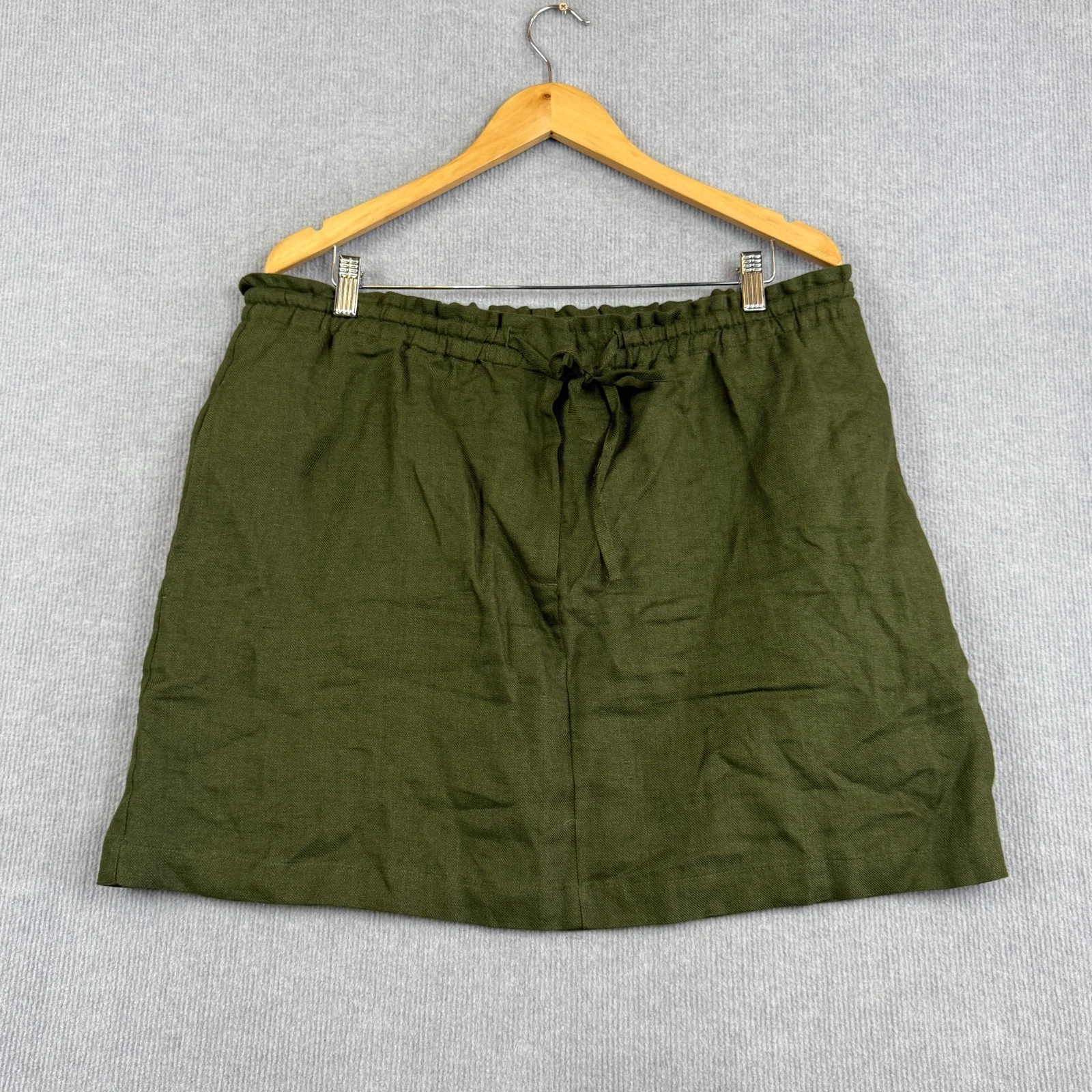 Country Road Skirt Womens 16 Green Organic Linen Elastic Waist Mini Pockets