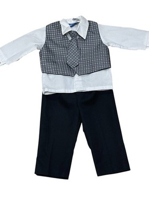 Vtg Happy Fella Baby Toddler Suit Set Clip Tie Vest 18 Months Black Gray