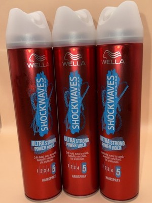 Wella Shockwaves Ultra Strong Power Hold Hairspray 250ml (3 Pack) (Hold#5)