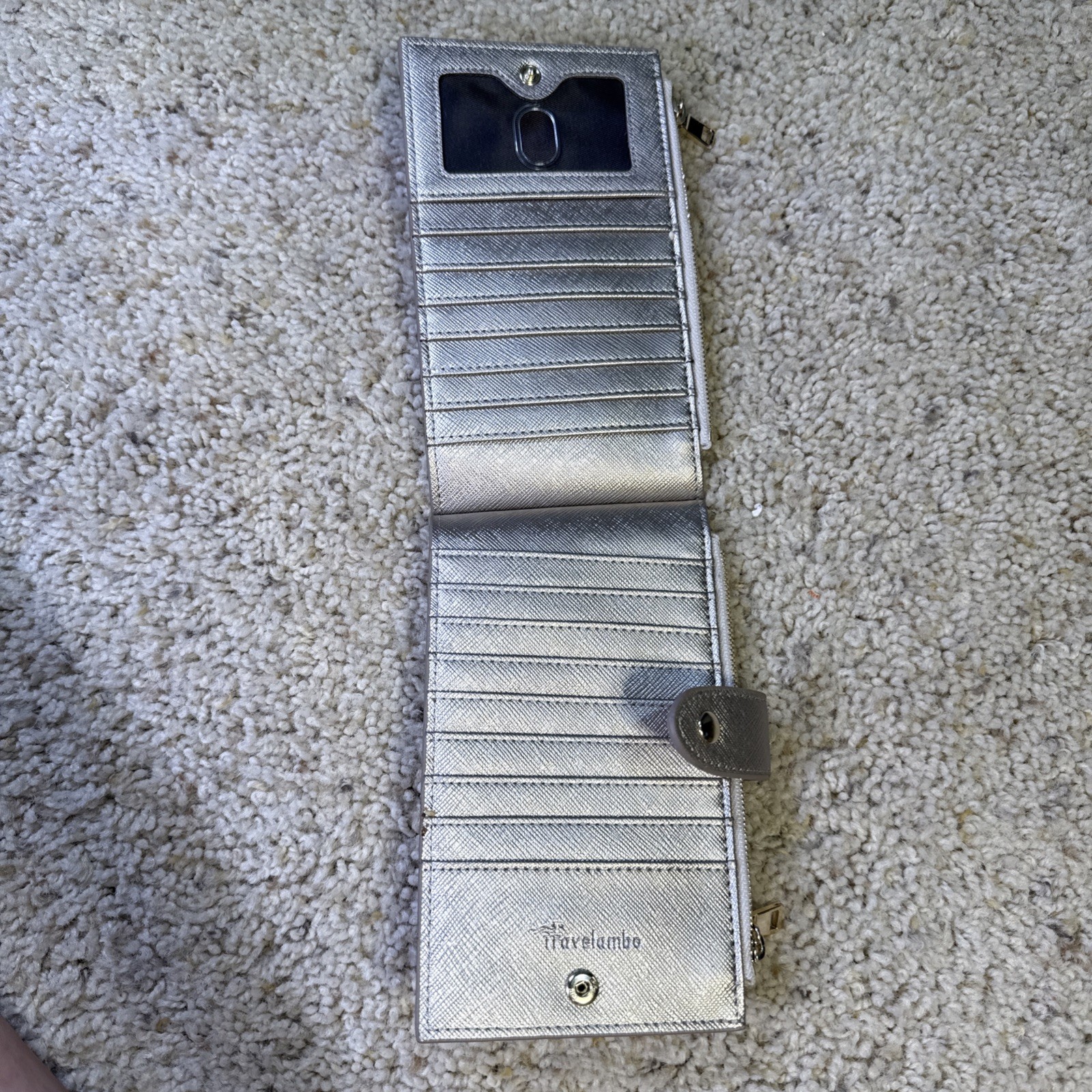 Travelambo Long Slim Card Case Wallet Womens Double Zip Pockets Silver Gold Snap