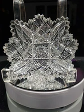 Square Bowl dish.  American Brilliant Period Cut Glass Crystal Hawkes Signed