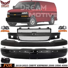 Front Bumper Primed & Headlight Kit For 2018-2023 Chevy Express 2500 3500 4500