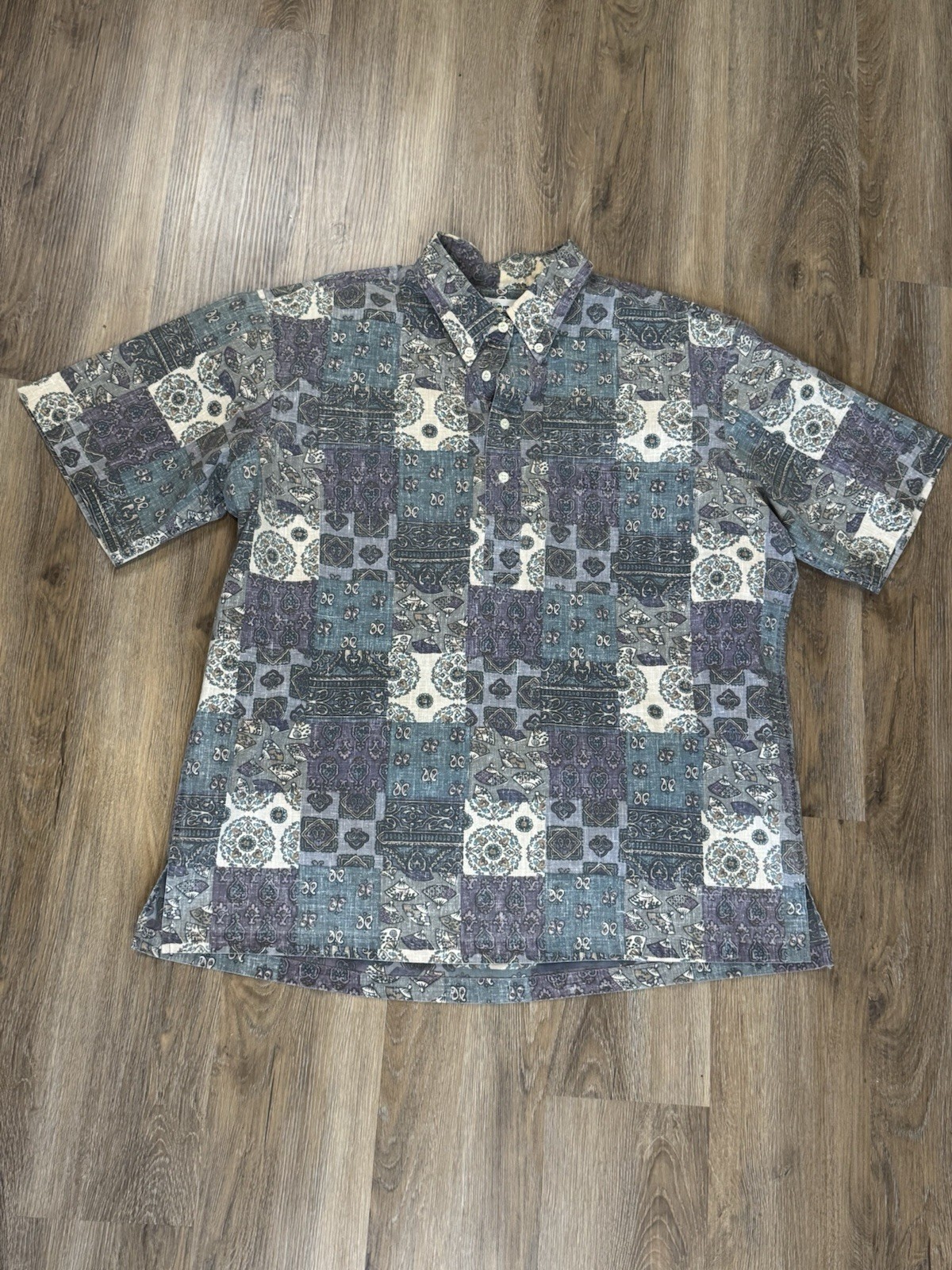 Vintage Reyn Spooner Men’s Hawaiian Quarter Button Up Geometric Shirt Size Large