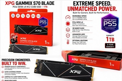 XPG GAMMIX S70 BLADE 1TB M.2 2280 NVMe PCIe Gen4x4 SSD Heatsink PS5