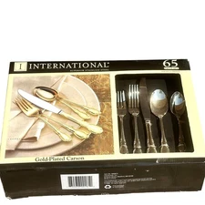 International Stainless-Steel Flatware 'Gold-Plated Carson' Service for 12-New