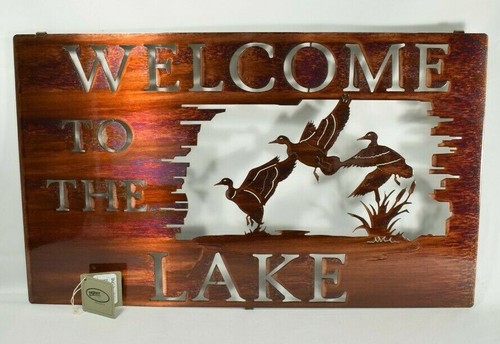 Welcome to the Lake 20 inch Laser Cut Metal Decorative Hanging Wall Art Rustic - Picture 1 of 4