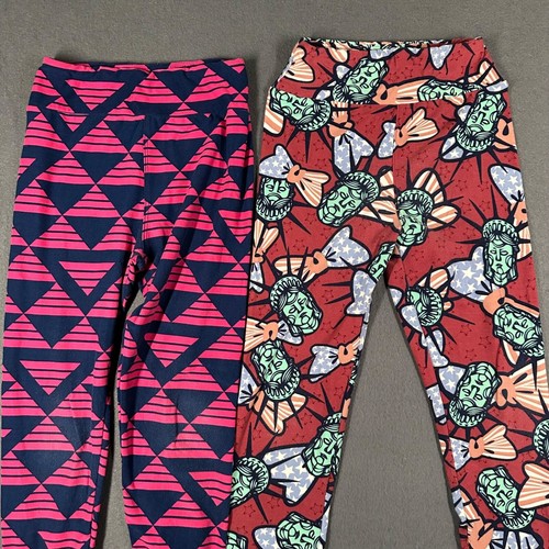 LulaRoe Girls Tween Lot of 2 Pair of Pull On Leggings Statue of Liberty & Print - Picture 3 of 10