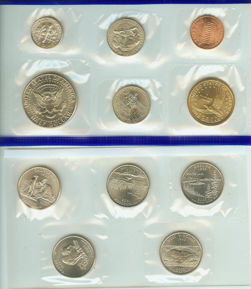 2005 US Mint 22 Coin uncirculated set error with die gouge on the W.V. Quarter  - Image 3 of 4