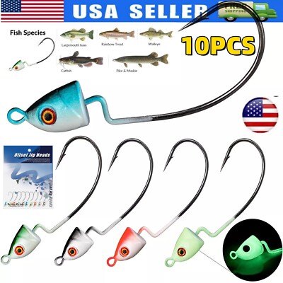 10Pcs Bullet Jig Heads Fishing Hooks Texas Rig Offset Weighted