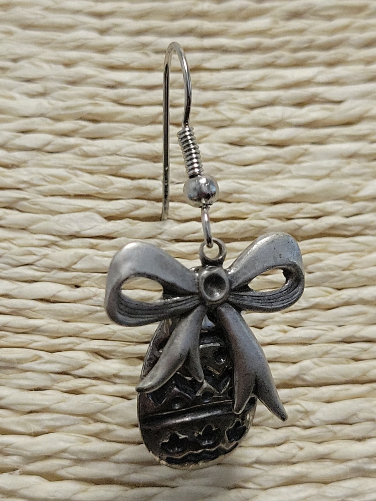 Vintage Easter Earrings Easter Egg with Bow Dangl… - image 3