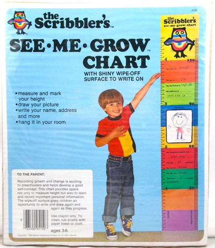 Vintage 1983 The Scribbler's See Me Grow Chart Buntstift schreiben Wachstum neu aus altem Lagerbestand versiegelt - Bild 2 von 2