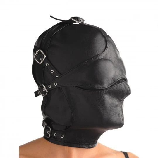 Asylum Strict Leather Hood w Removable Blindfold & Muzzle Medium Large Bondage S - Image 4 of 4