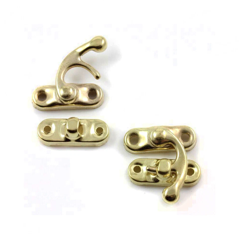 Gold Plated Jewelry Gift Box Latch Hasp Wood Wine Chest Catch Clasp Hook Hinges - Image 2 of 4