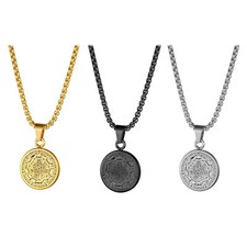 Men's Stainless Steel Seals of The Seven Archangels Round Tag Pendant Necklace