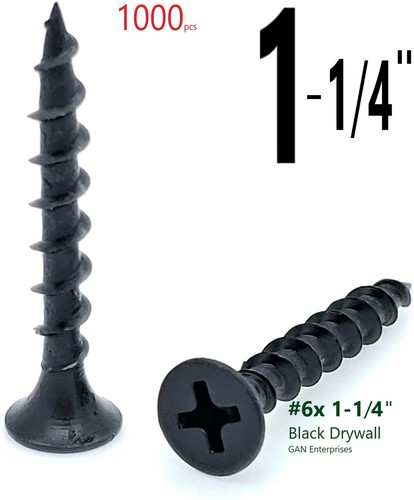#6 X 1-1/4" PHILLPS BUGLE HEAD DRYWALL SCREW COARSE THREAD BLACK PHOS (1000) pcs