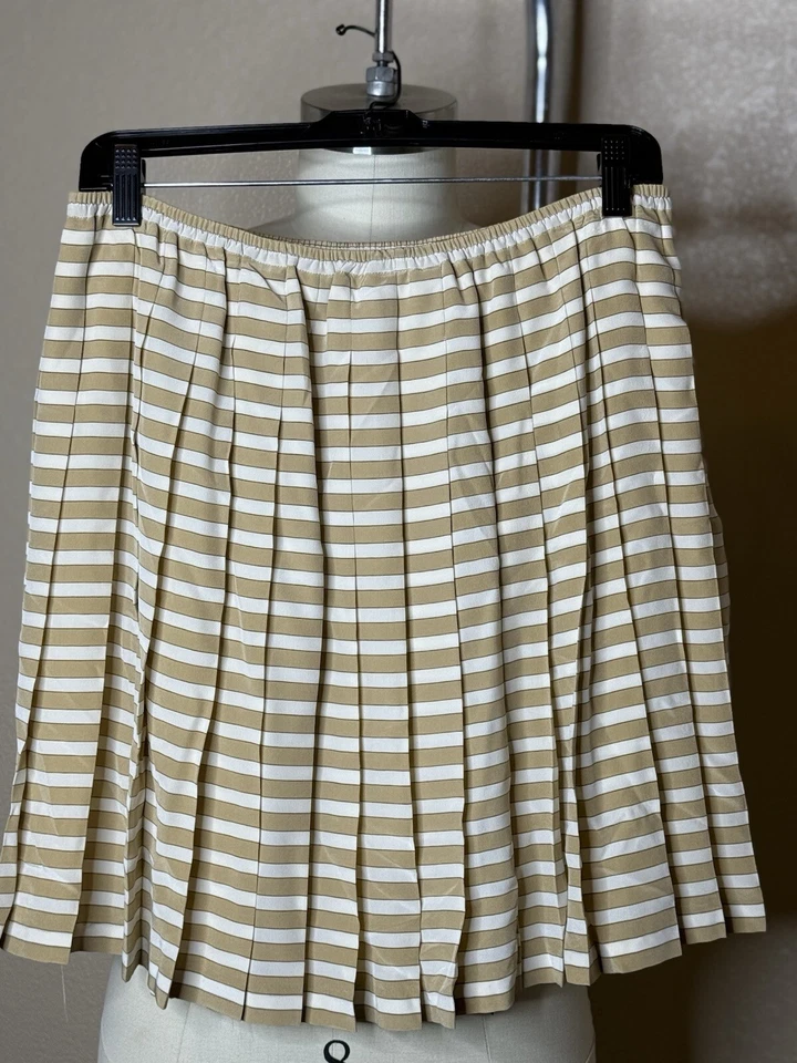 Linda Allard Ellen Tracy Petite Sz 10 Striped 100% Silk Pleated Schoolgirl Skirt - Image 2 of 4