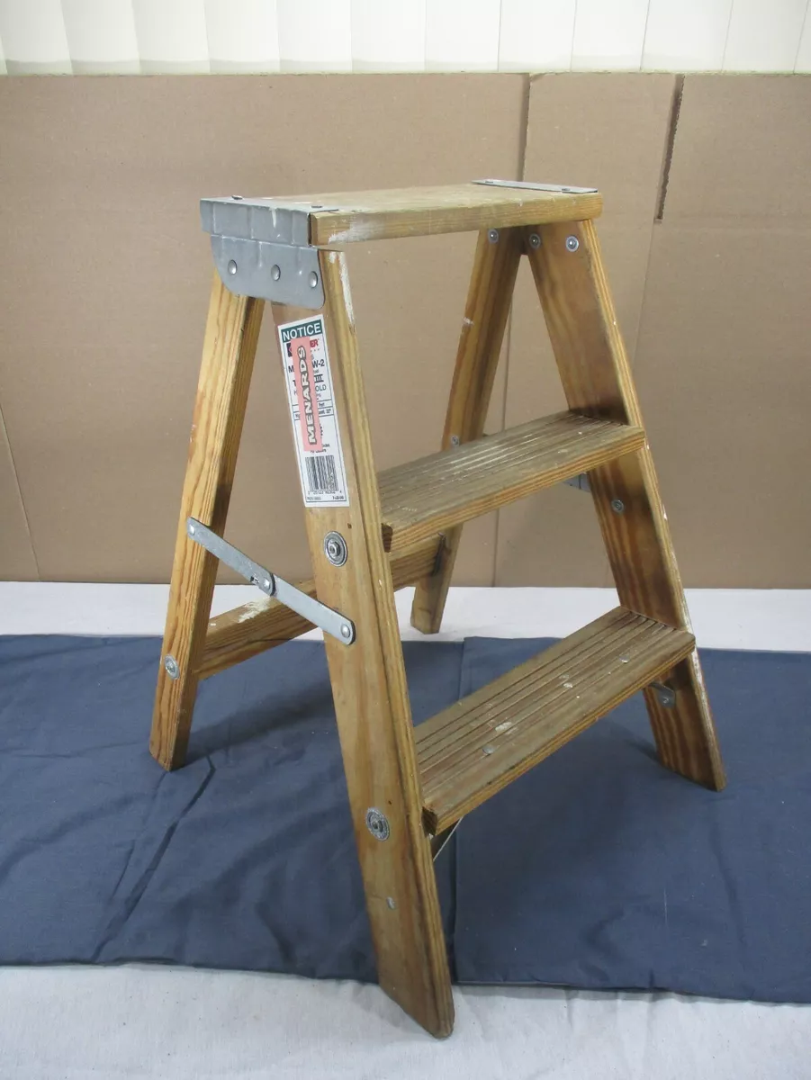 Vtg Wooden 3 Step Ladder Stool Keller Rustic Primitive Country