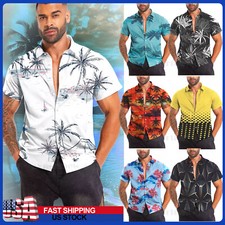 Mens Hawaiian Tropical Shirt Short Sleeve Casual Button Down Floral Summer Beach