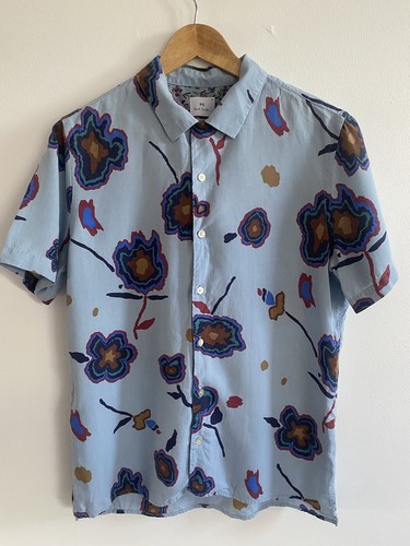 PS PAUL SMITH Shirt Mens Medium Blue Floral Lyocell Button Up Casual Fit
